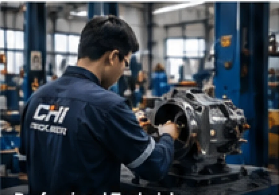 Technician servicing hydraulic equipment